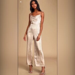 Lush Satin Wide-Leg Jumpsuit in Champagne